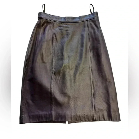 the olde Hide House Vintage 100% Leather  Eggplant Mini Skirt Size 10 - Picture 7 of 10